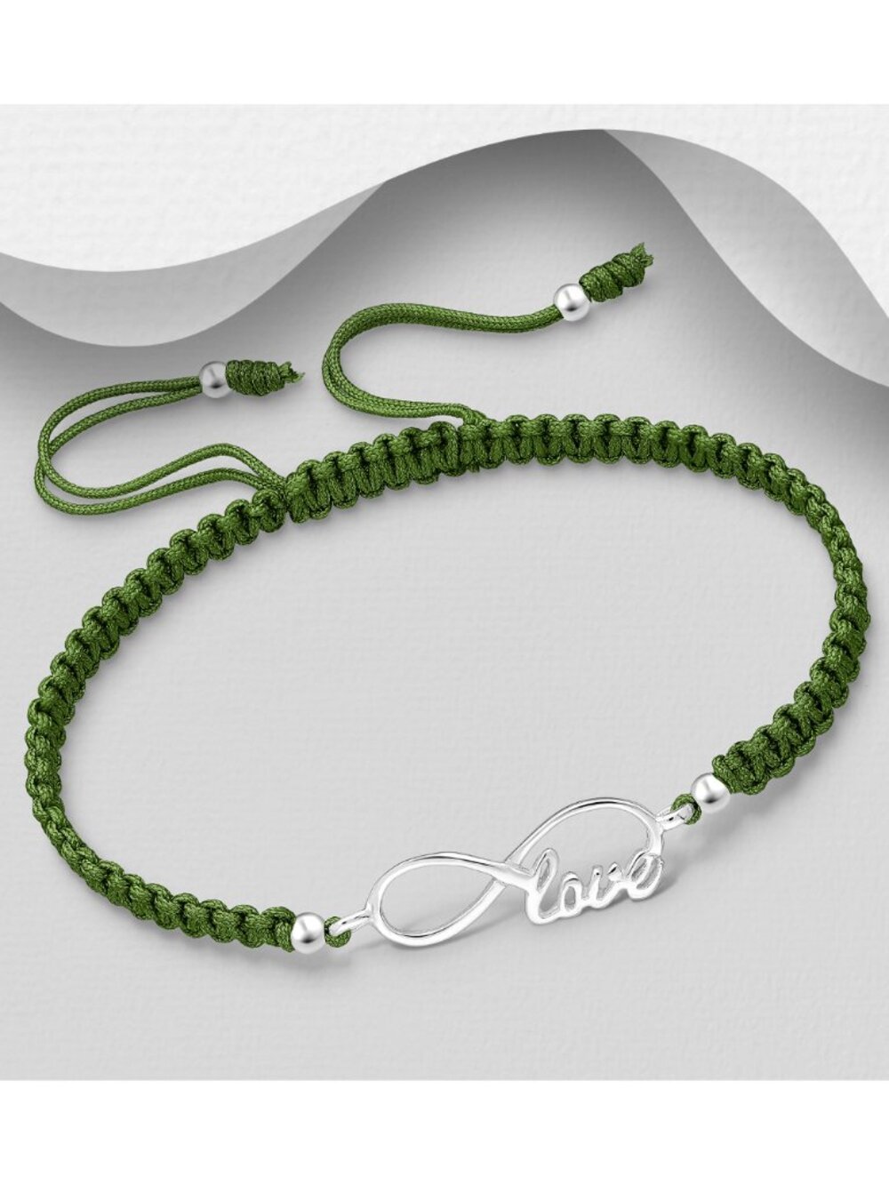 925 Sterling Silver Infinity and "Love" Adjustable Thread Bracelet